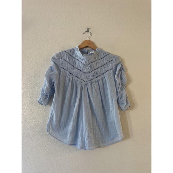 Veronica Beard Tops - Veronica Beard Blouse Womens 2 Blue High Neck 3/4 Sleeve Cotton Tunic Top Boho